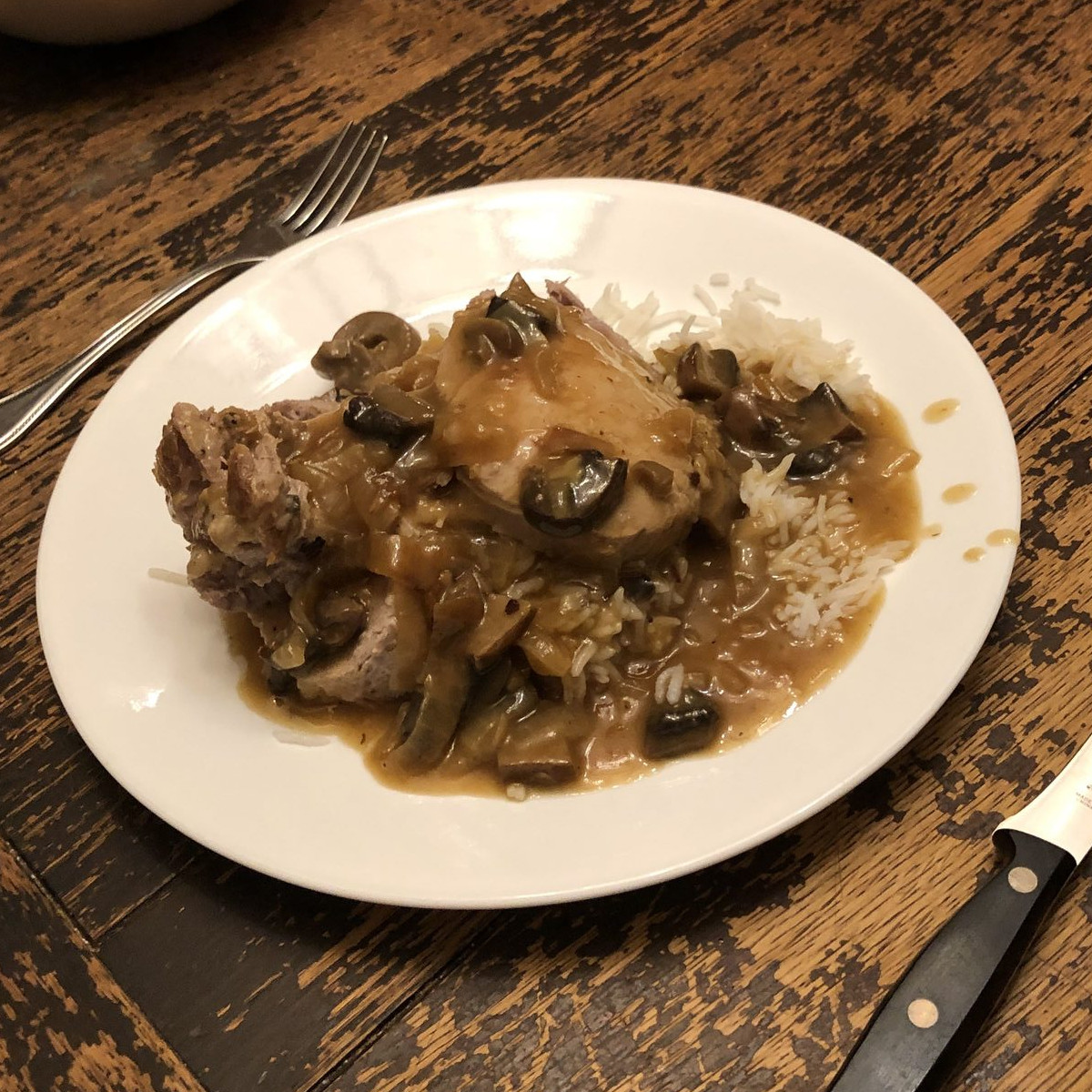 Pressure cooker pork roast and white wine portabella mushroom gravy