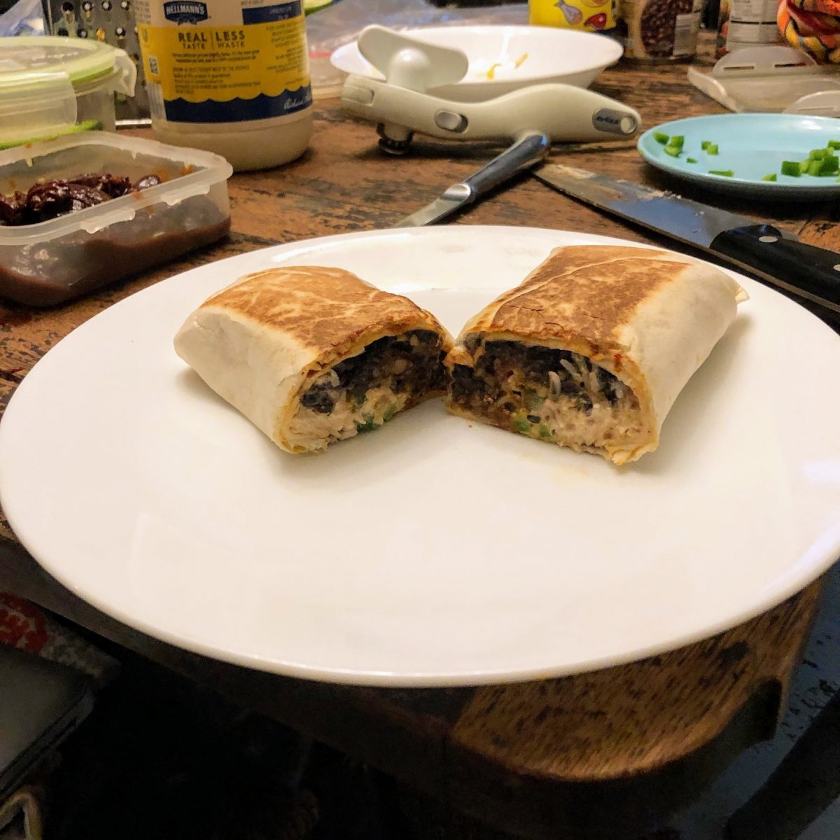 Beef, Rice, and Bean Burritos with Creamy Chipotle Sauce