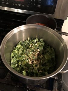 Collard greens in pot ready to sear
